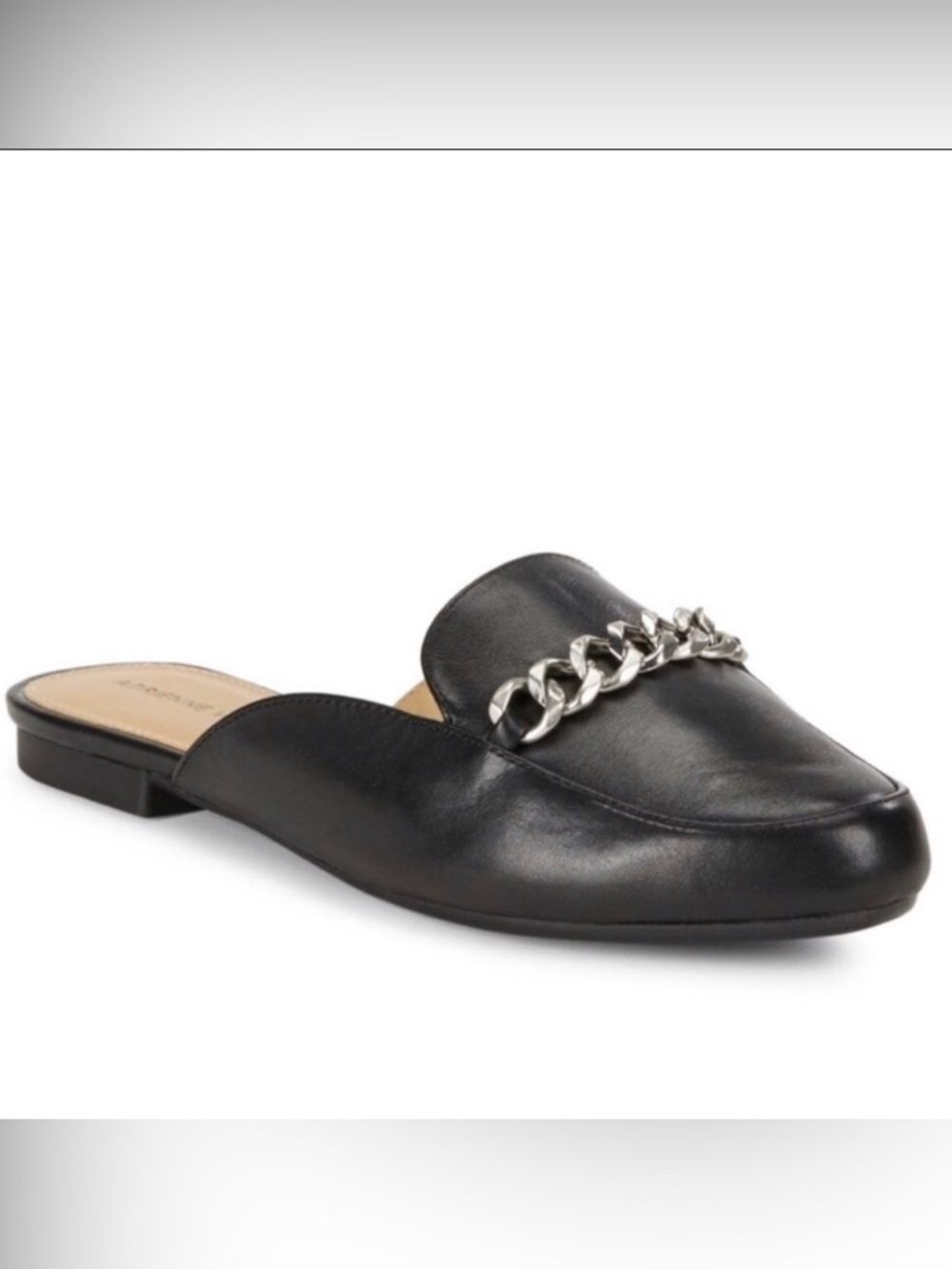 Adrienne Vittadini Womens Loafer SlipOn Chain Black Mule Almond Leather Davey 9
